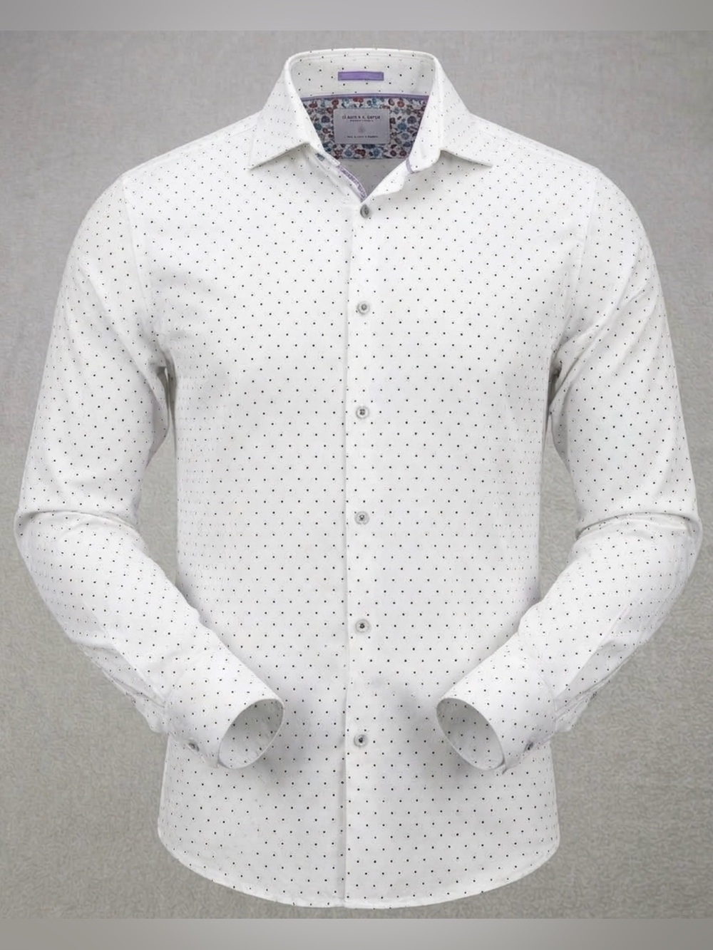 Denim & Flower Ricky Singh Mens Small White Micro Star Dot Long Sleeve- Flaw